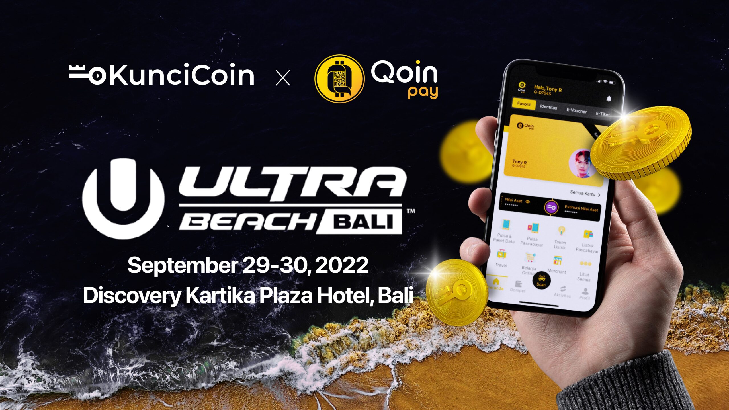 KunciCoin dan Qoinpay Hadir Memberikan Pengalaman Utilisasi Kripto Di Ultra Beach Bali 2022